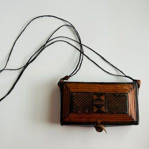 Vintage Tooled Leather African Tribal Crossbody Bag Purse Pouch